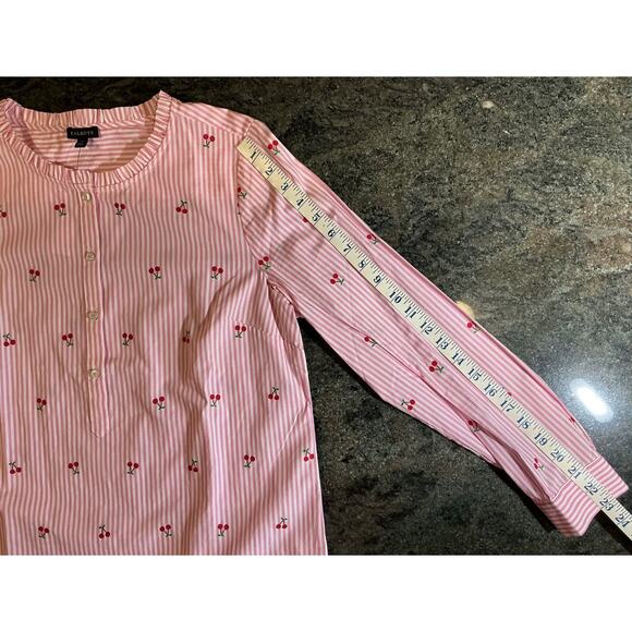 NWT TALBOTS sz M popover pink white cherry pullover 1/4 button ruffle blouse - Picture 7 of 8